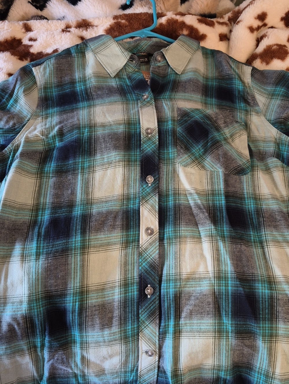 Eddie Bauer Women's Blue Plaid Lkng-Sleeve Size M